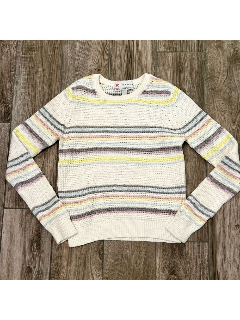 Olive & Bette x Autumn Cashmere 100% Cotton Stripe Knit Sweater Top Size XS